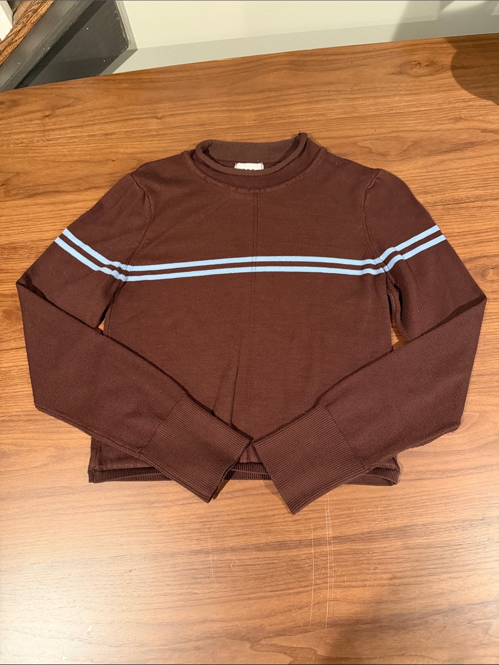 BDG Brown Crewneck Sweater with Light Blue Stripes